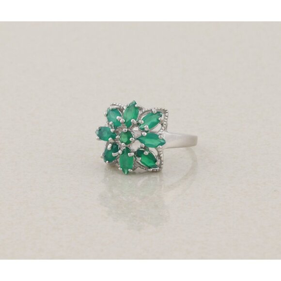 Sterling Silver Natural Green Onyx Flower Ring Size 7 3/4 - Picture 5 of 8